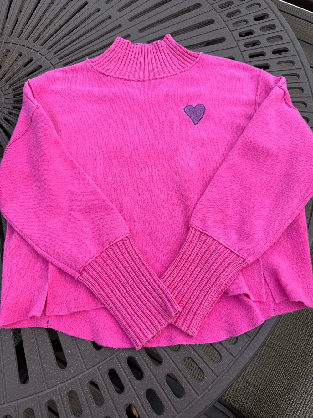 Anthropologie Maeve The Logan Embroidered Heart Sweater in Pink, Sz XXS.